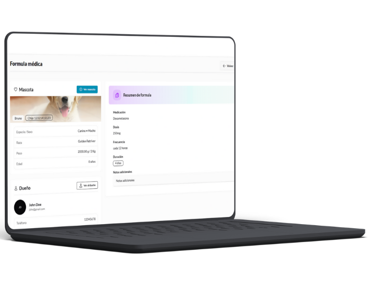 Registro de fórmulas médicas y medicación veterinaria en Mi Vete App
