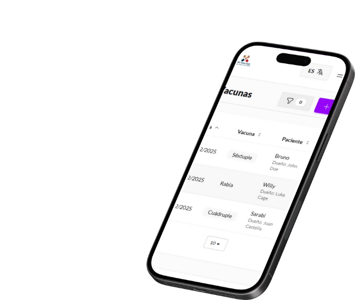 Registro de vacunas veterinarias y próximas dosis en Mi Vete App