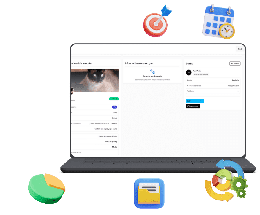 Panel de historial médico y citas en Mi Vete App