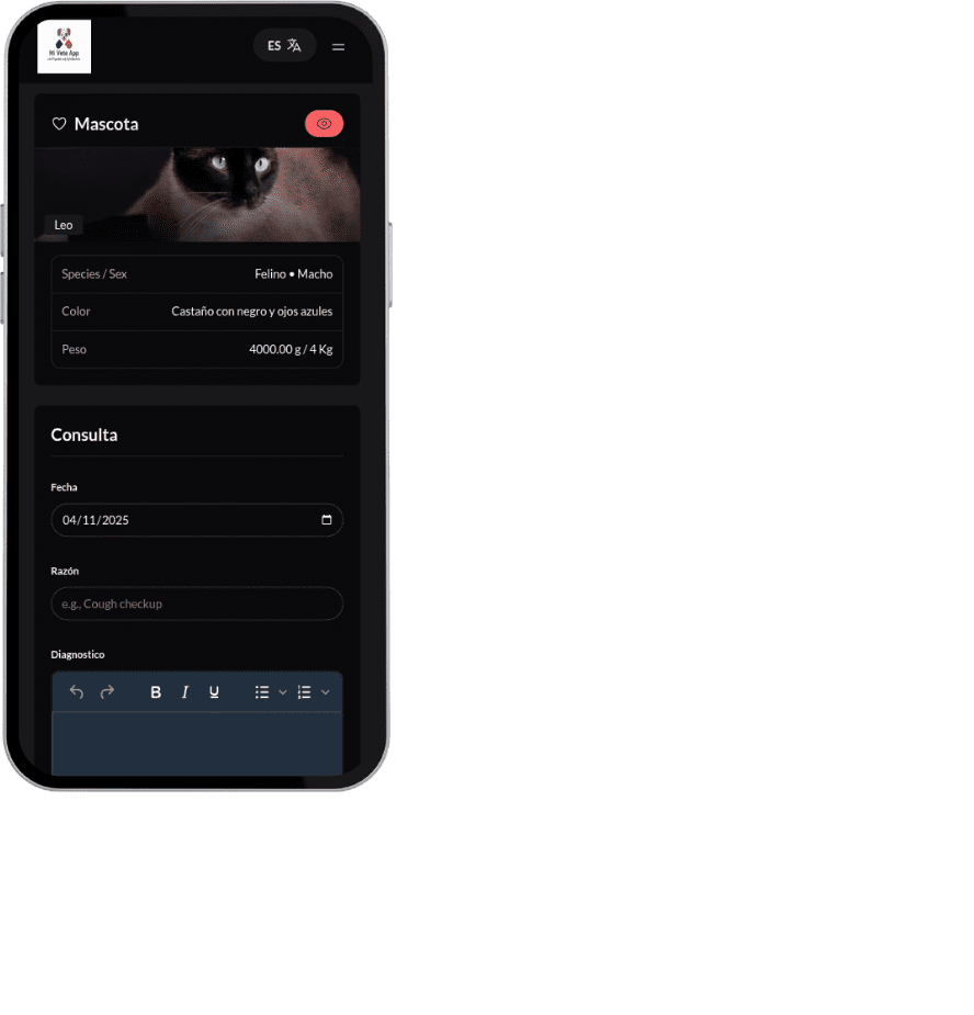 Gestión clínica veterinaria con Mi Vete App en consulta